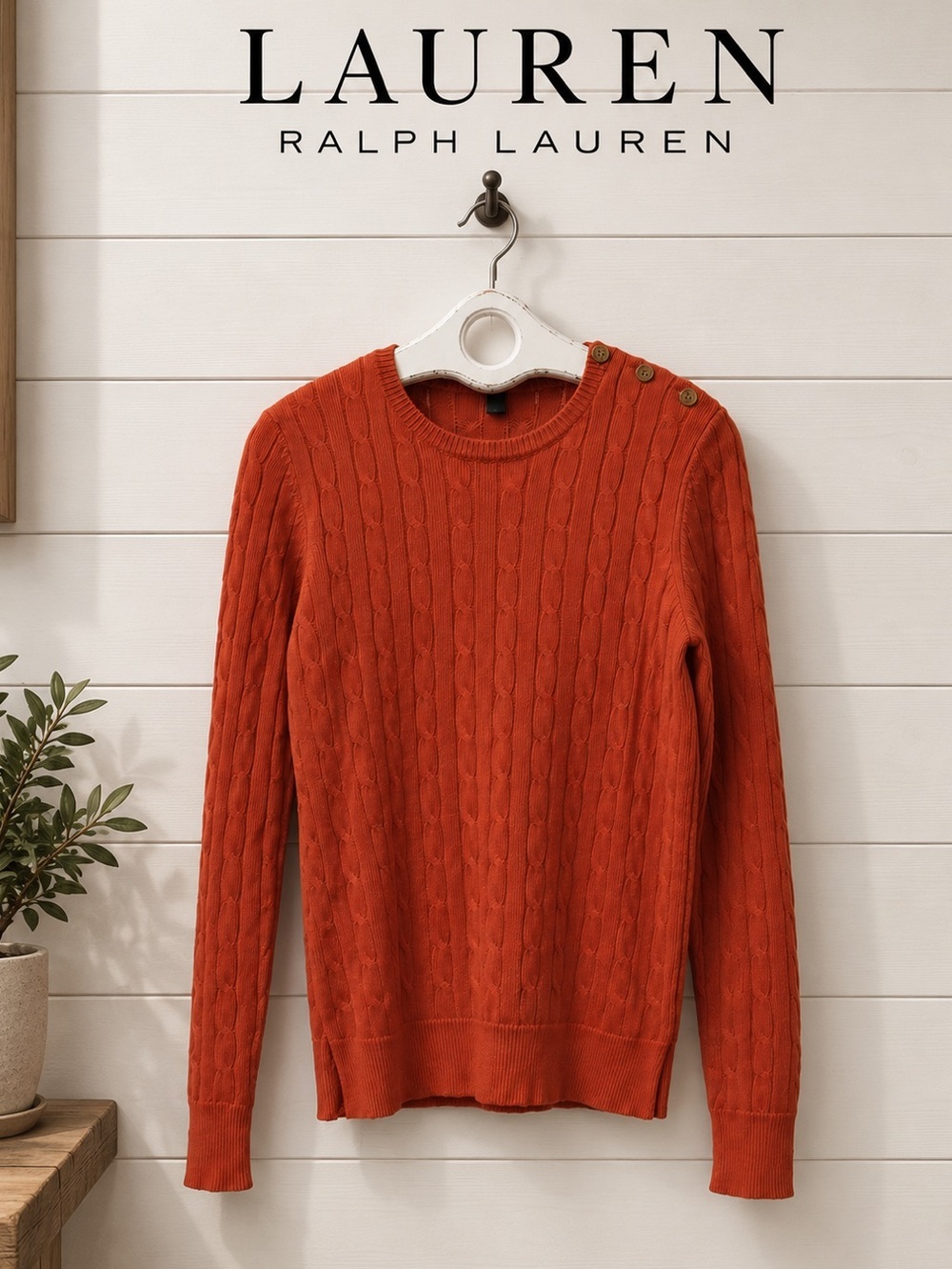 Lauren Ralph Lauren Cable-Knit Sweater – Orange – Size M